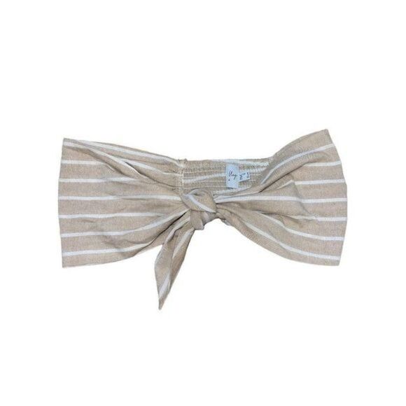 Polly 100% Cotton Tan & White Stripes Bandeau / Crop Top -Size 2 - Picture 11 of 16